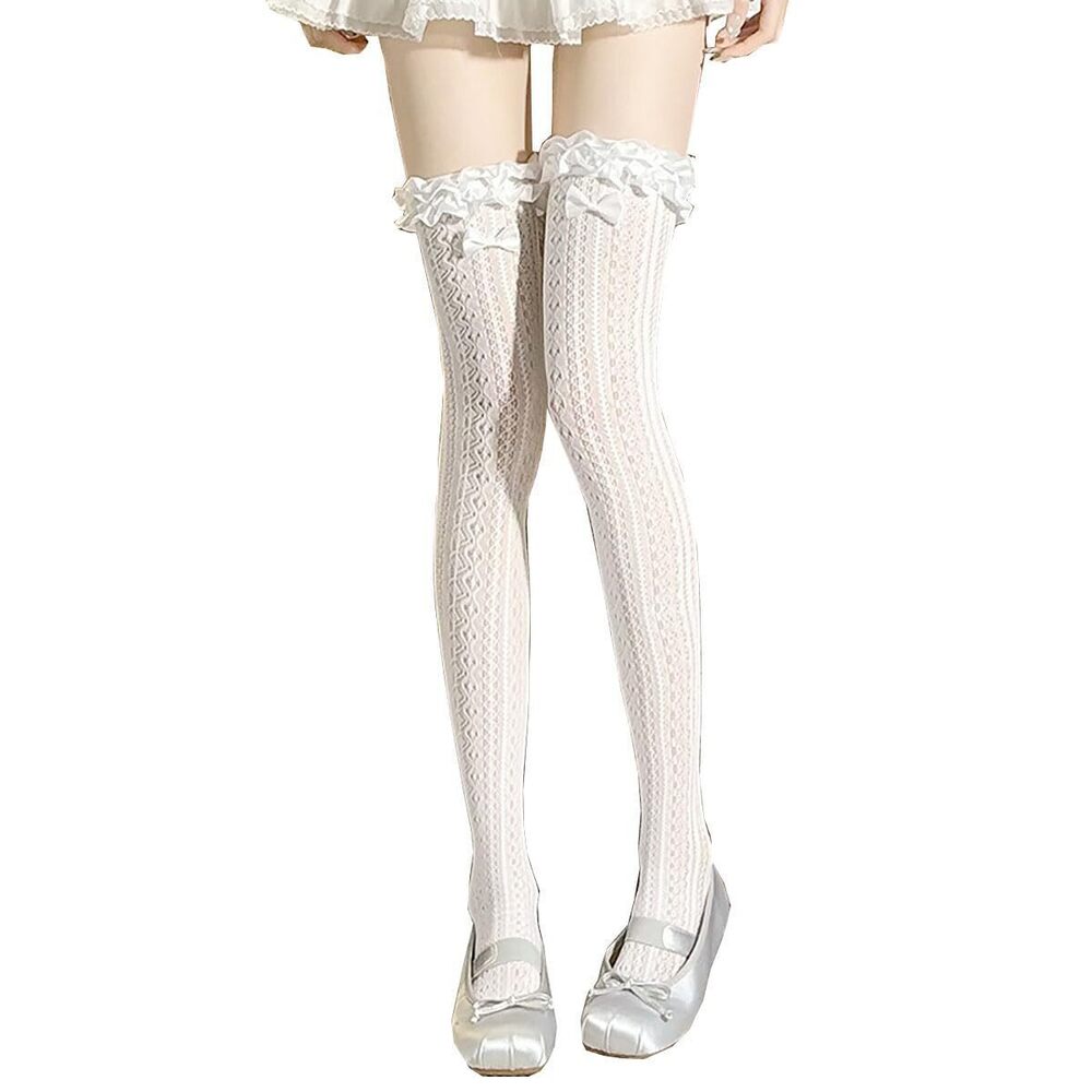 5676 Thigh High Stockings Bow, Santa Accessory Y2K Fishnet Socks